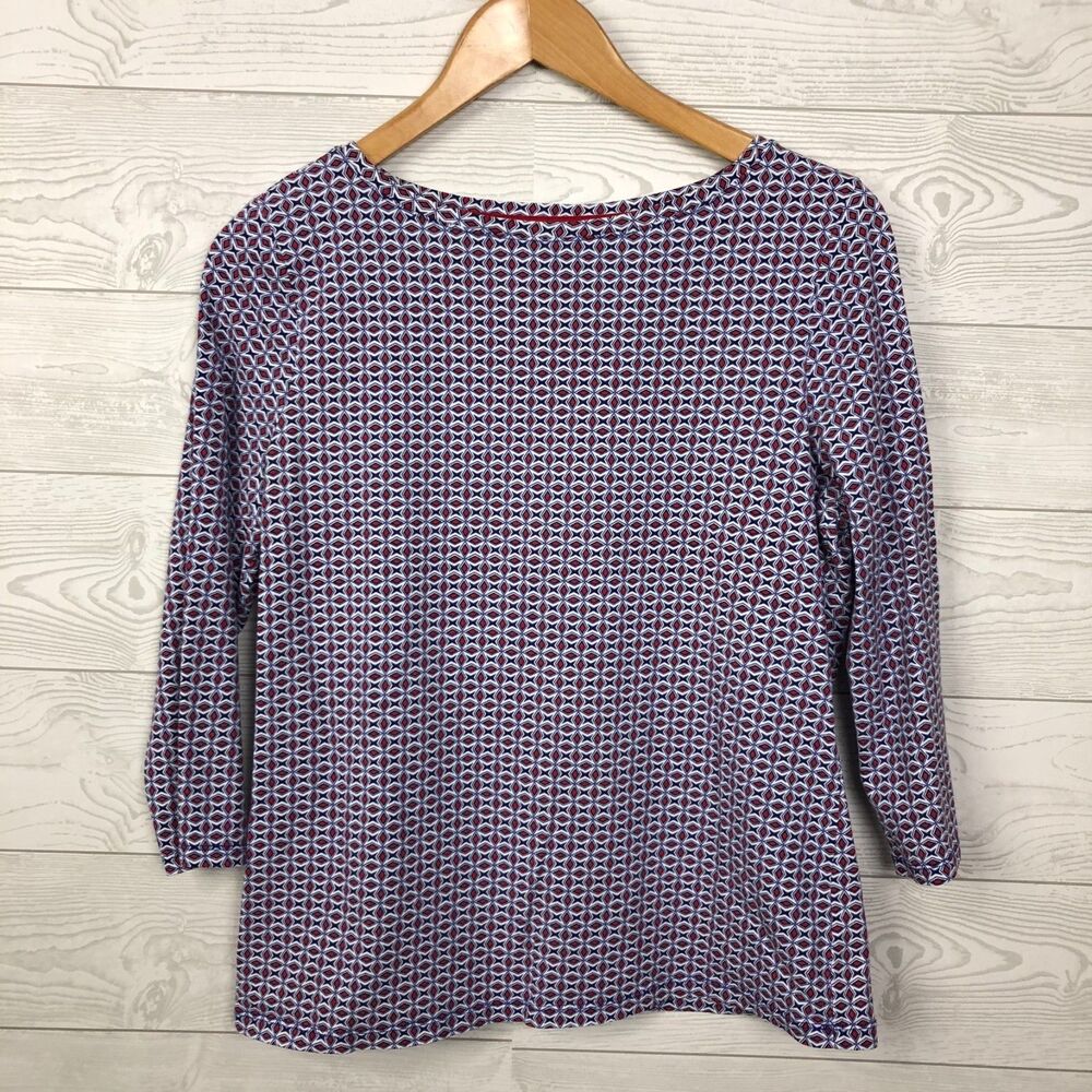Talbots Women's Large PETITE Geometric Print 3/4 Sleeve Tee Shirt Cotton Blend